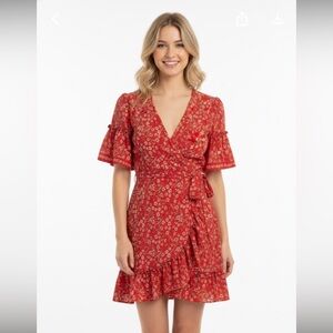 Max Studio red floral boho flirty dress size small